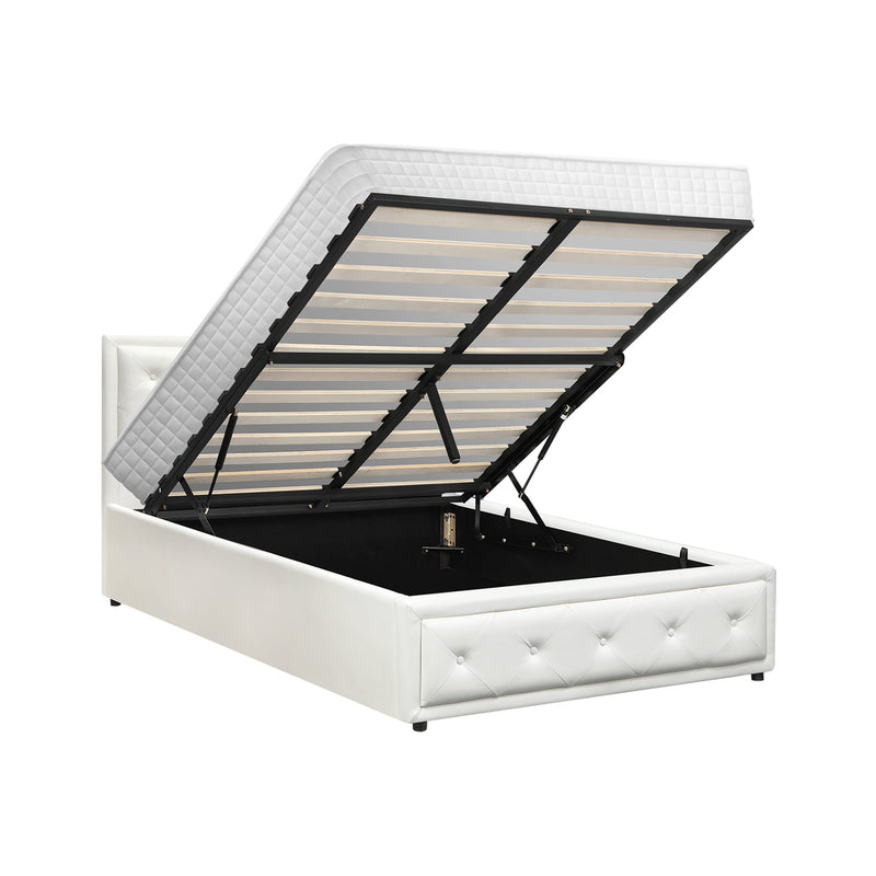 Oikiture Bed Frame with Mattress King Single Gas Lift White