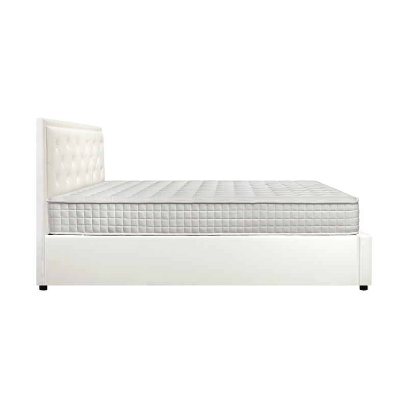 Oikiture Bed Frame with Mattress Queen Size Gas Lift White
