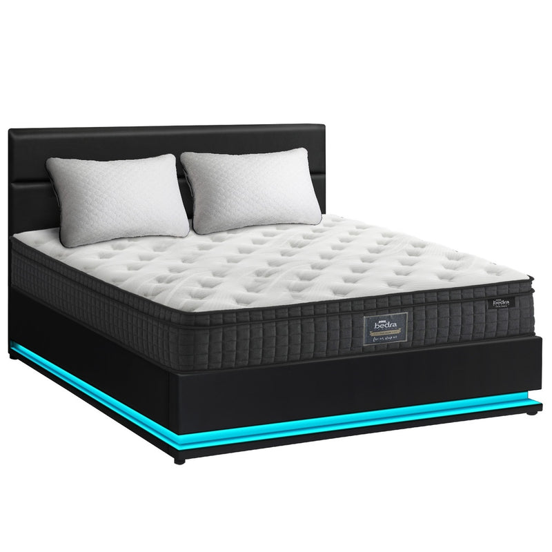 Oikiture Bed Frame with Mattress Queen Size LED Gas Lift Black LAYZ
