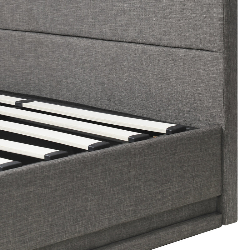 Oikiture Bed Frame with Mattress Queen Size LED Gas Lift Grey LAYZ