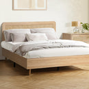 Oikiture Wooden Bed Frame Double Size Rattan Headboard