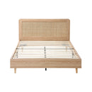 Oikiture Wooden Bed Frame Double Size Rattan Headboard