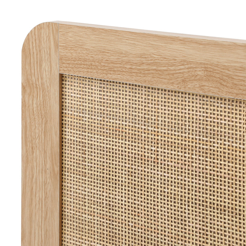 Oikiture Wooden Bed Frame Double Size Rattan Headboard