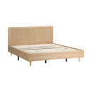 Oikiture Wooden Bed Frame King Size Rattan Headboard