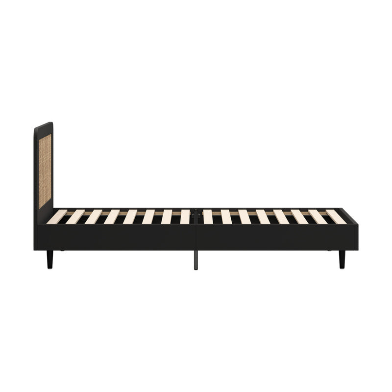 Oikiture Bed Frame King Single Real Rattan Headboard Black