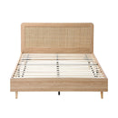 Oikiture Wooden Bed Frame Queen Size Rattan Headboard