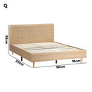 Oikiture Wooden Bed Frame Queen Size Rattan Headboard
