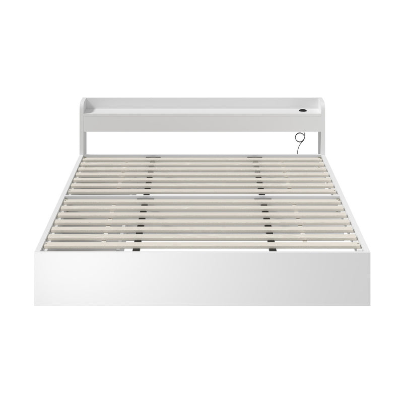 Oikiture Bed Frame King Size with 2 Drawers Charging Ports White