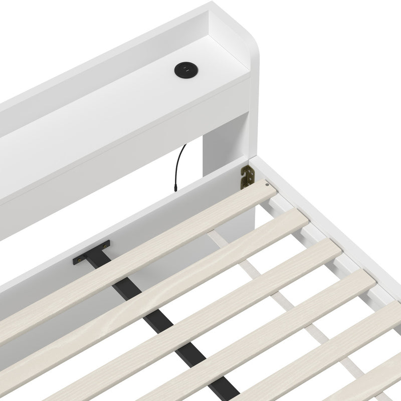 Oikiture Bed Frame King Size with 2 Drawers Charging Ports White