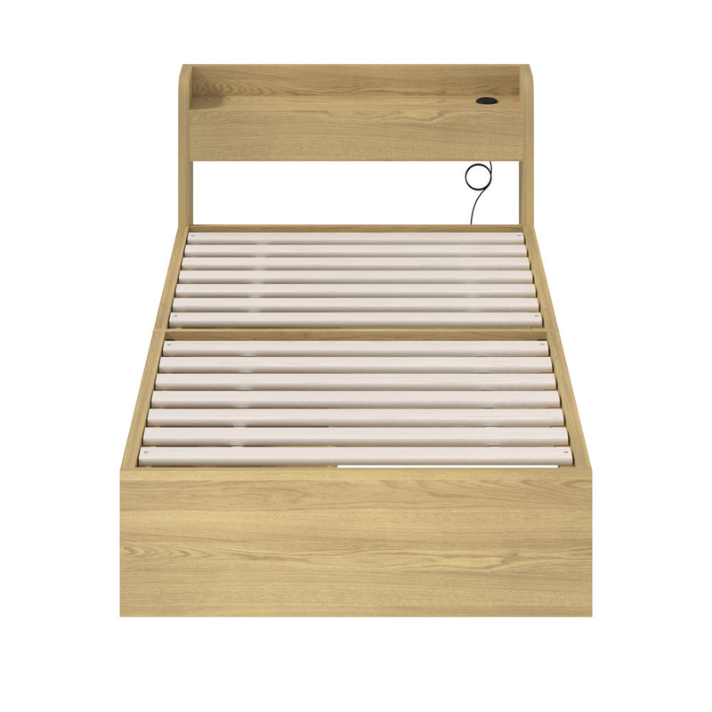 Oikiture Wooden Bed Frame Single Size with Charging Ports & 2 Drawers