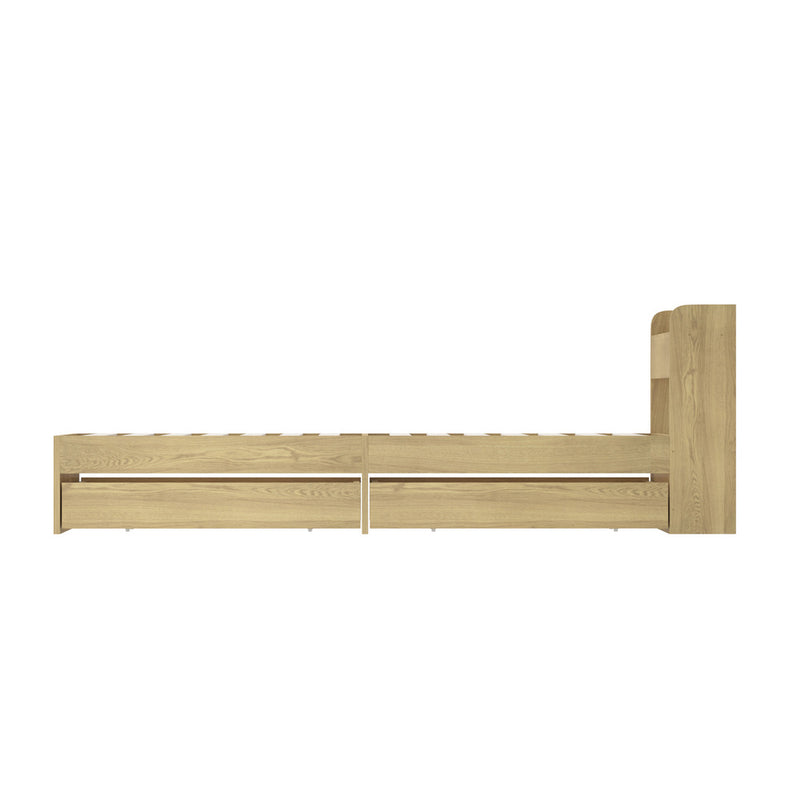 Oikiture Wooden Bed Frame Single Size with Charging Ports & 2 Drawers
