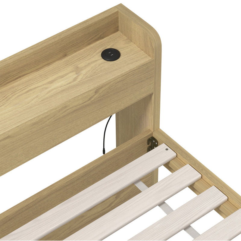 Oikiture Wooden Bed Frame Single Size with Charging Ports & 2 Drawers
