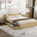 Oikiture Queen Size Bed Frame with Charging Ports & 2 Drawers