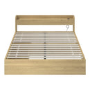 Oikiture Queen Size Bed Frame with Charging Ports & 2 Drawers