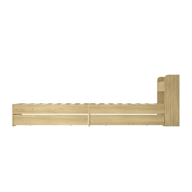 Oikiture Queen Size Bed Frame with Charging Ports & 2 Drawers