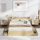 Oikiture Queen Size Bed Frame with Charging Ports & 2 Drawers