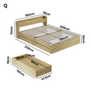 Oikiture Queen Size Bed Frame with Charging Ports & 2 Drawers