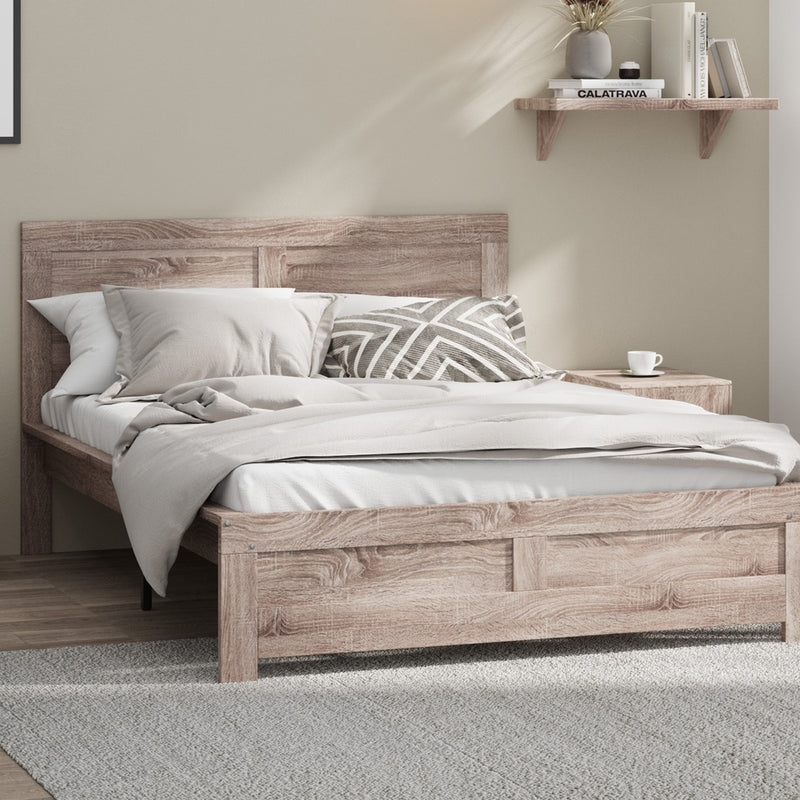 Oikiture Wooden Bed Frame Double Size Contemporary Light Oak