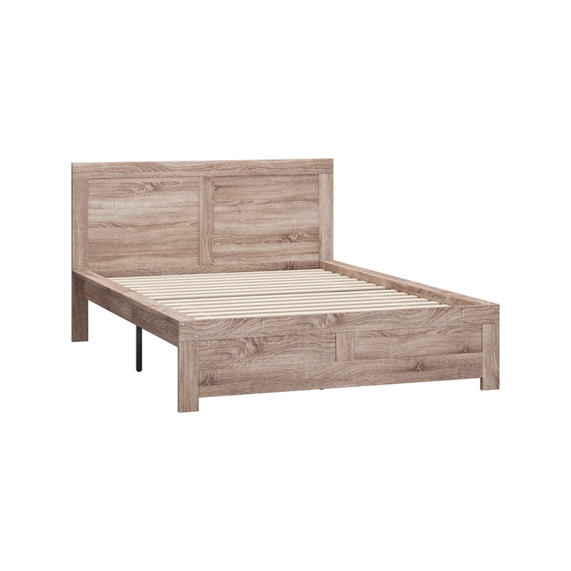 Oikiture Wooden Bed Frame Double Size Contemporary Light Oak