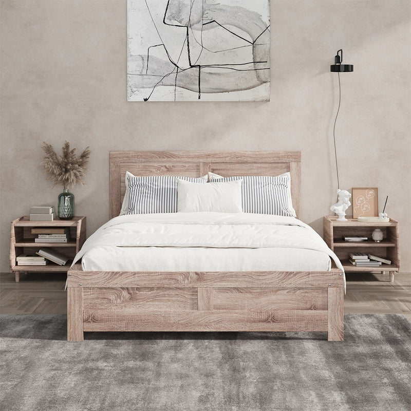 Oikiture Wooden Bed Frame Double Size Contemporary Light Oak