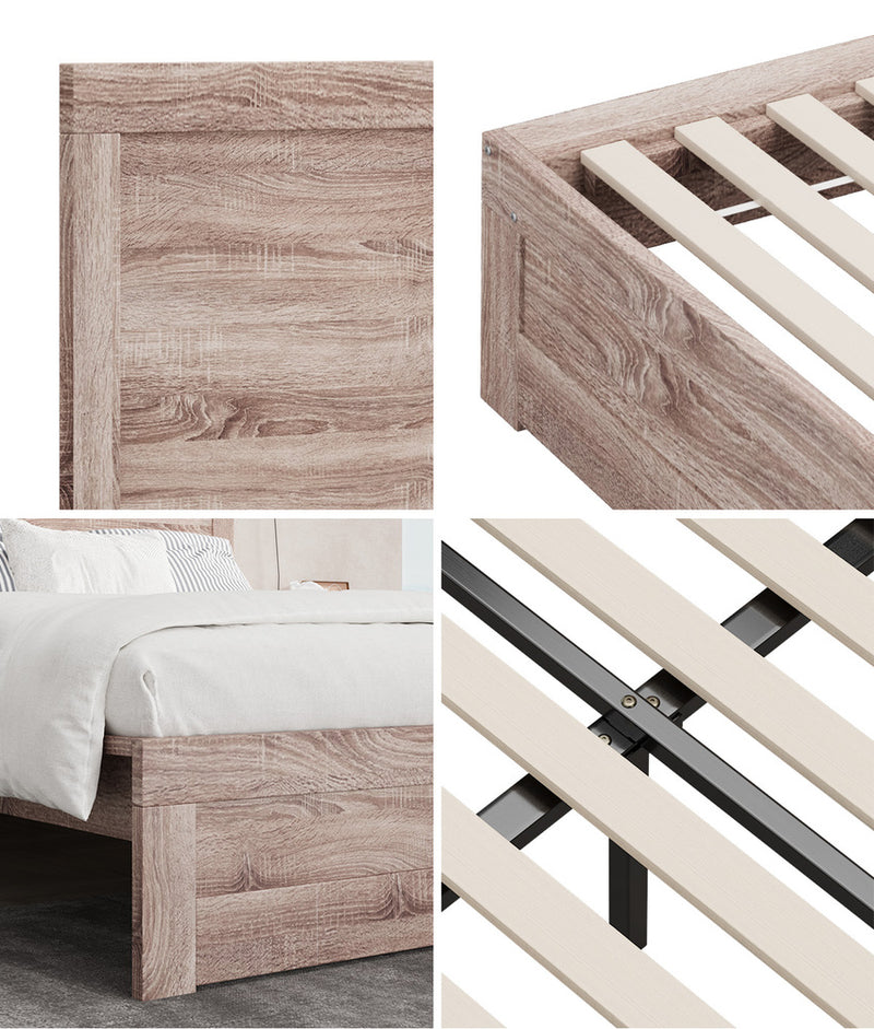 Oikiture Wooden Bed Frame Double Size Contemporary Light Oak