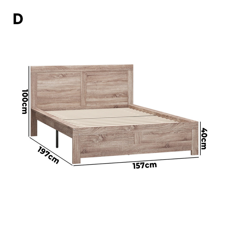 Oikiture Wooden Bed Frame Double Size Contemporary Light Oak
