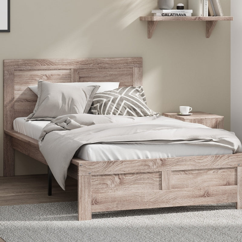 Oikiture Wooden Bed Frame King Single Contemporary Light Oak