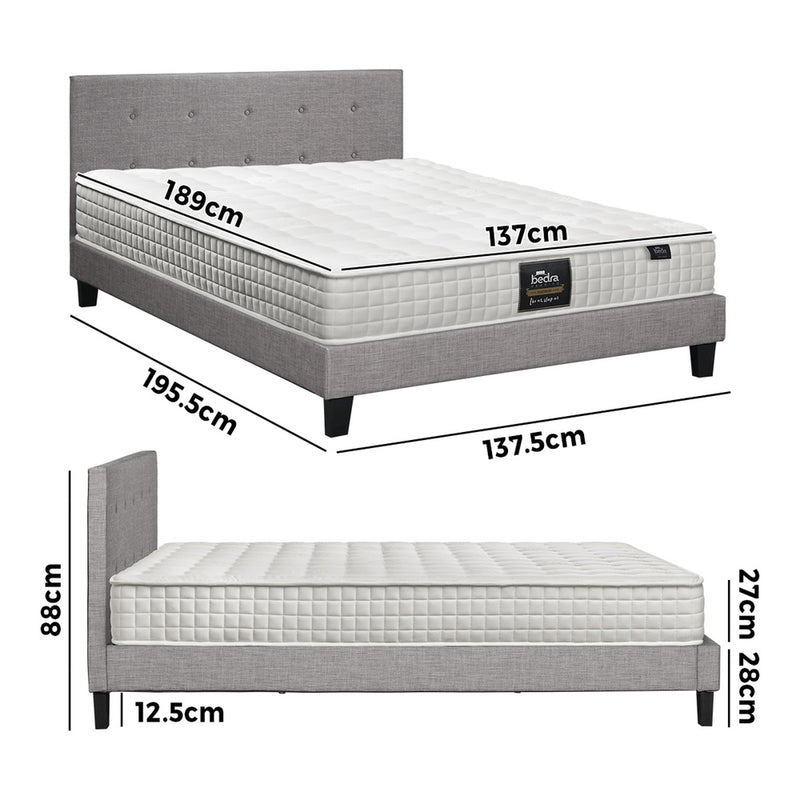Oikiture Bed Frame Double Size Wooden Platform Beds with Mattress Grey