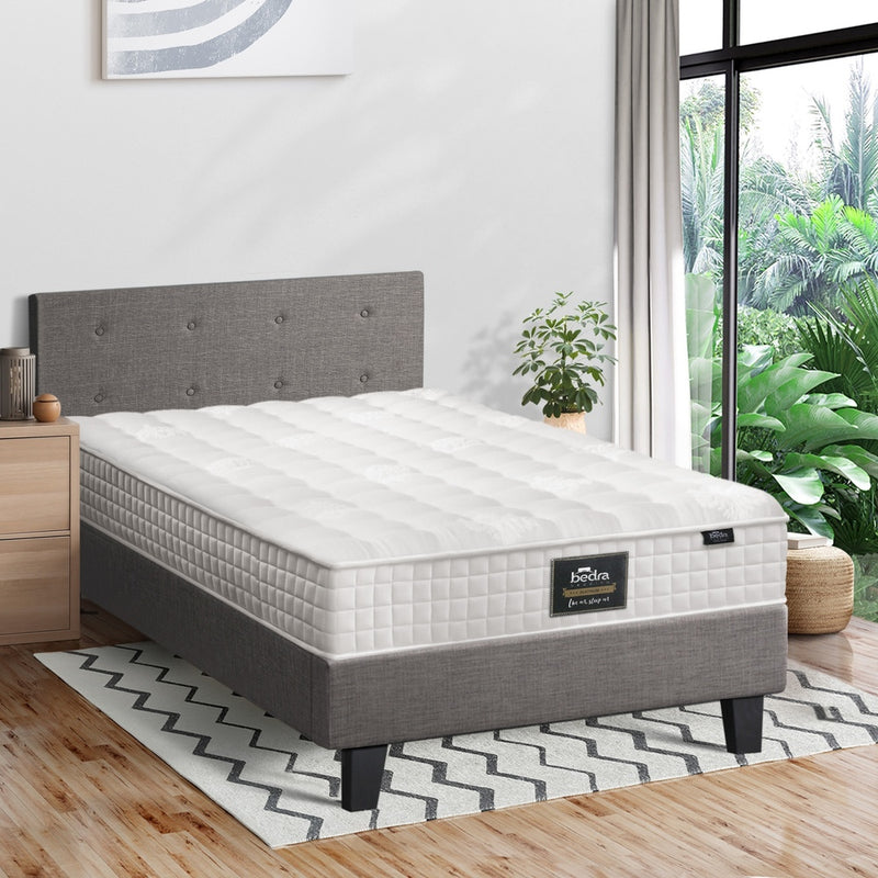 Oikiture Bed Frame King Single Size Wooden Beds with Mattress Grey