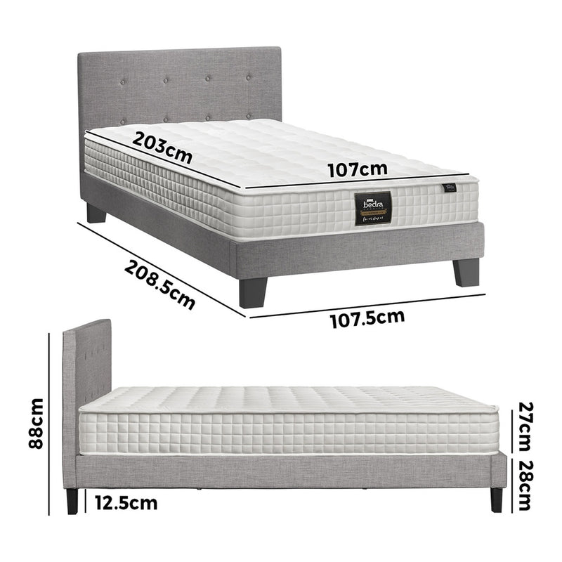 Oikiture Bed Frame King Single Size Wooden Beds with Mattress Grey