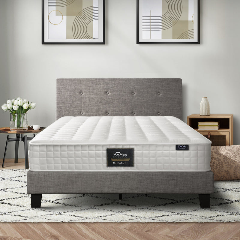 Oikiture Bed Frame King Single Size Wooden Beds with Mattress Grey