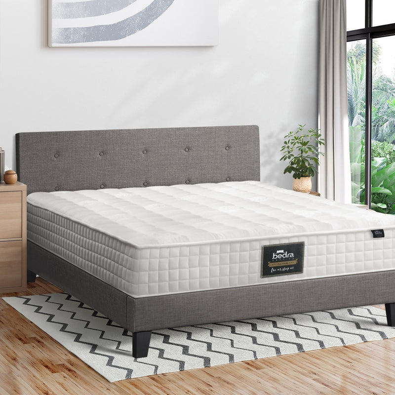 Oikiture Bed Frame Queen Size Wooden Platform Beds with Mattress Grey