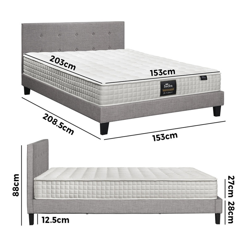 Oikiture Bed Frame Queen Size Wooden Platform Beds with Mattress Grey