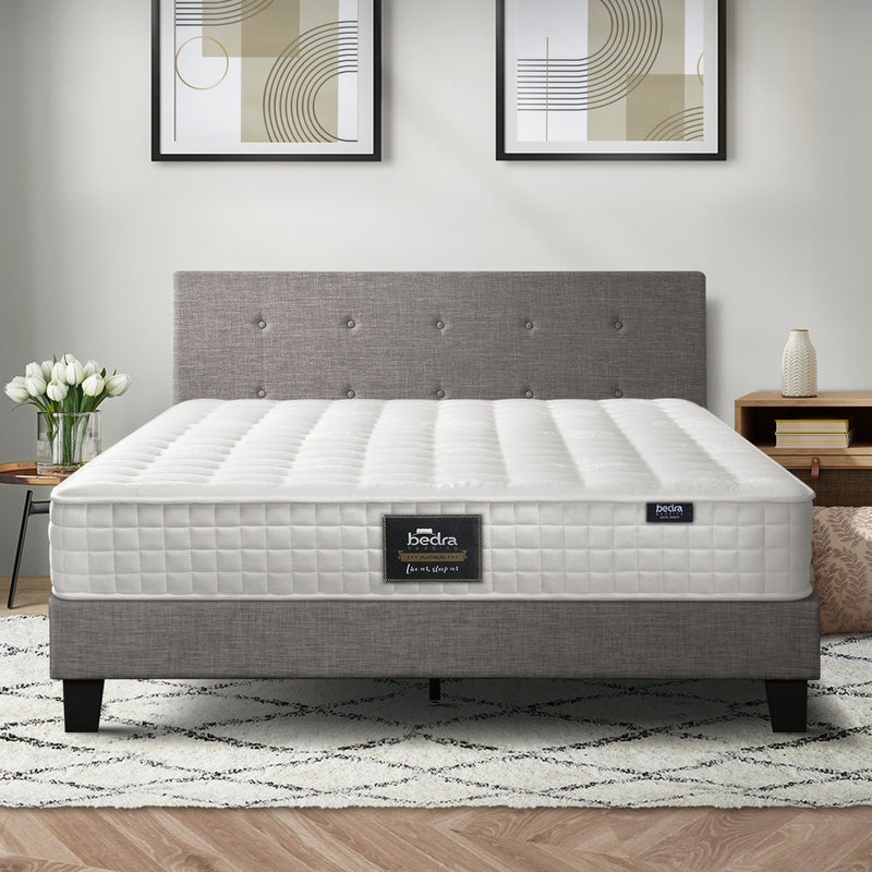 Oikiture Bed Frame Queen Size Wooden Platform Beds with Mattress Grey