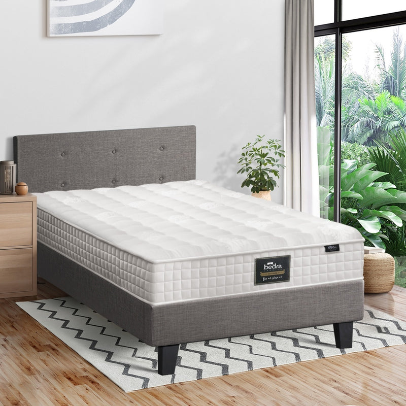 Oikiture Bed Frame Single Size Wooden Platform Beds with Mattress Grey