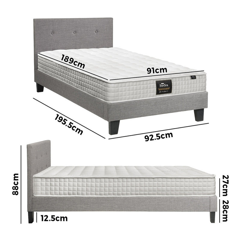 Oikiture Bed Frame Single Size Wooden Platform Beds with Mattress Grey