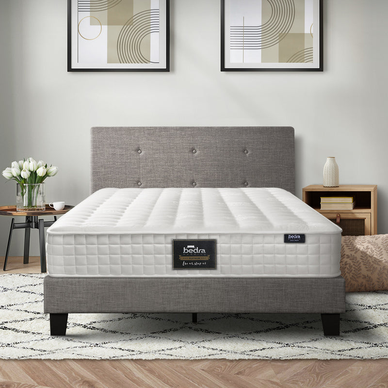 Oikiture Bed Frame Single Size Wooden Platform Beds with Mattress Grey