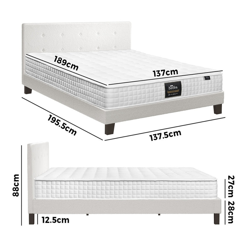 Oikiture Bed Frame Double Size Wooden Beds with Mattress White