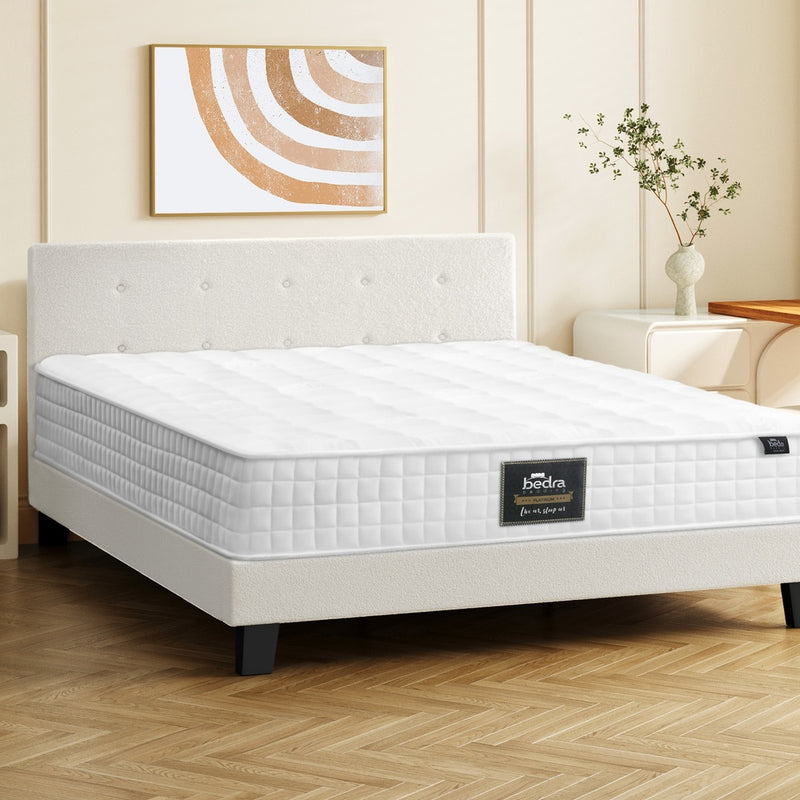 Oikiture Bed Frame King Single Size Wooden Beds with Mattress White