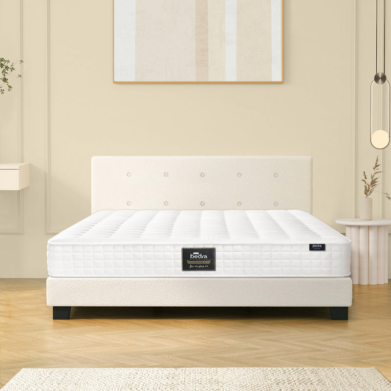 Oikiture Bed Frame King Single Size Wooden Beds with Mattress White