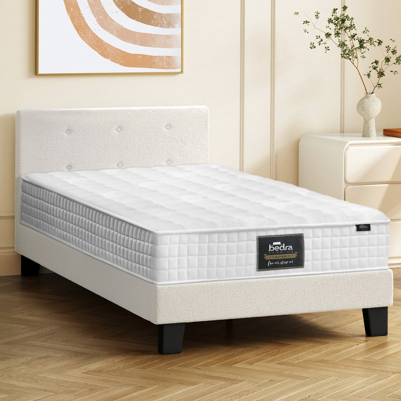 Oikiture Bed Frame Single Size Wooden Beds with Mattress White