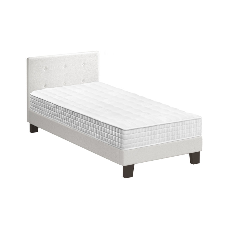 Oikiture Bed Frame Single Size Wooden Beds with Mattress White