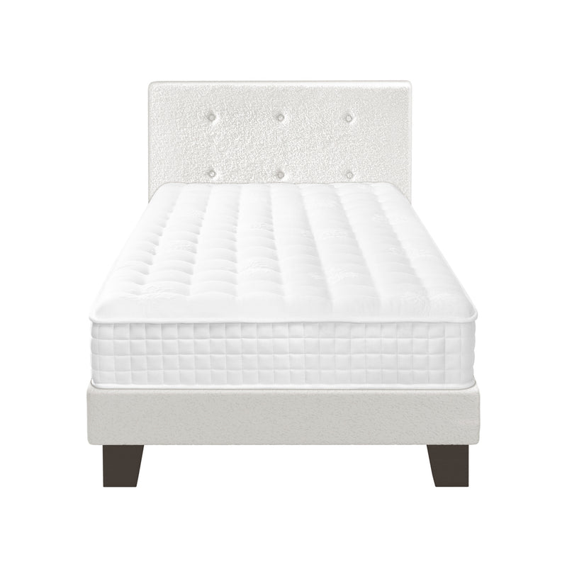 Oikiture Bed Frame Single Size Wooden Beds with Mattress White