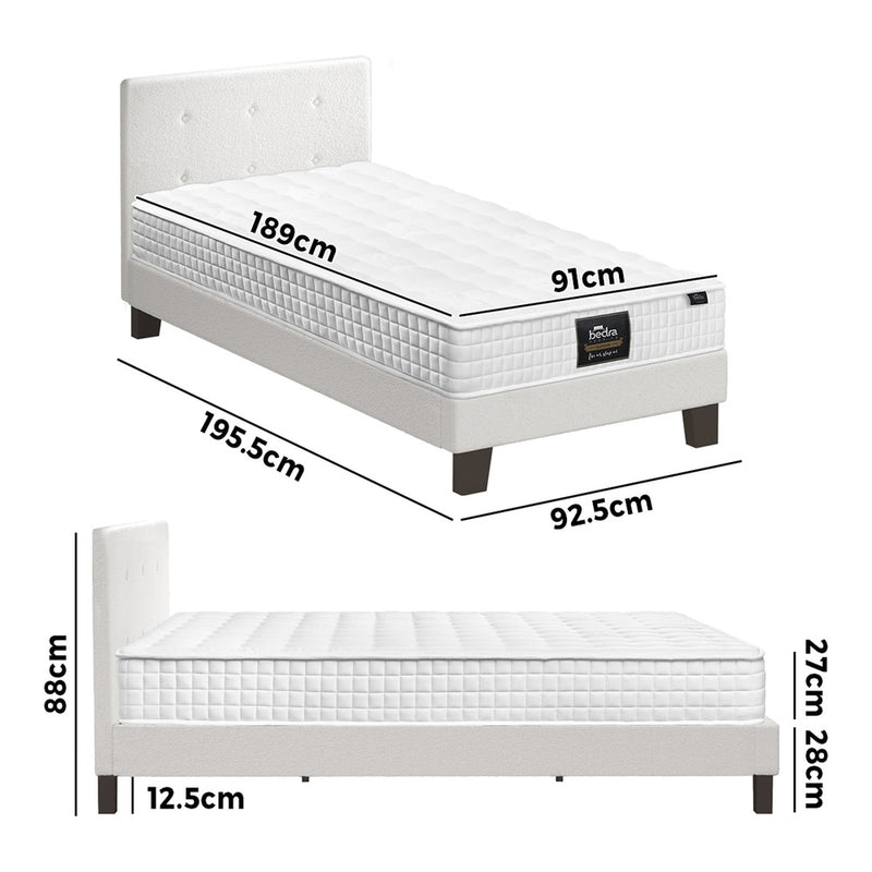 Oikiture Bed Frame Single Size Wooden Beds with Mattress White