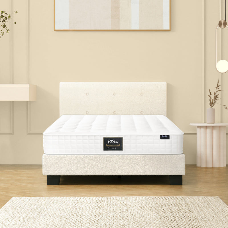 Oikiture Bed Frame Single Size Wooden Beds with Mattress White
