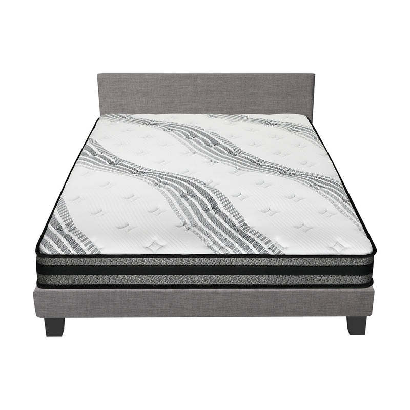 Oikiture Bed Frame with Double Size Mattress Set Grey Fabric