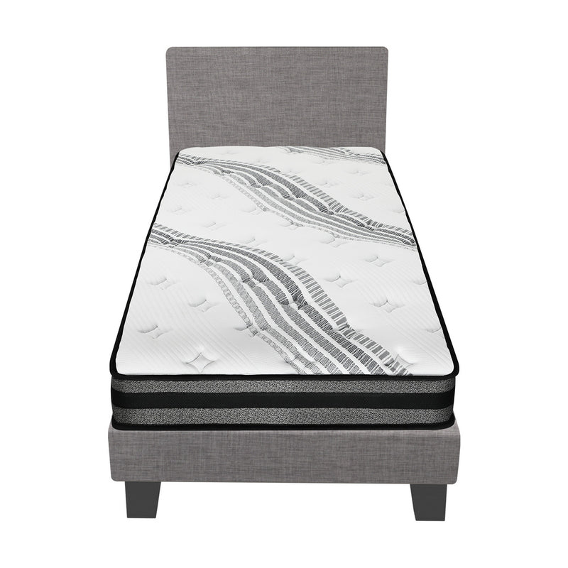 Oikiture Bed Frame with King Single Size Mattress Set Grey Fabric
