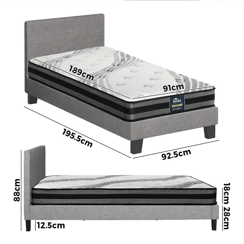 Oikiture Bed Frame with Single Size Mattress Set Grey Fabric