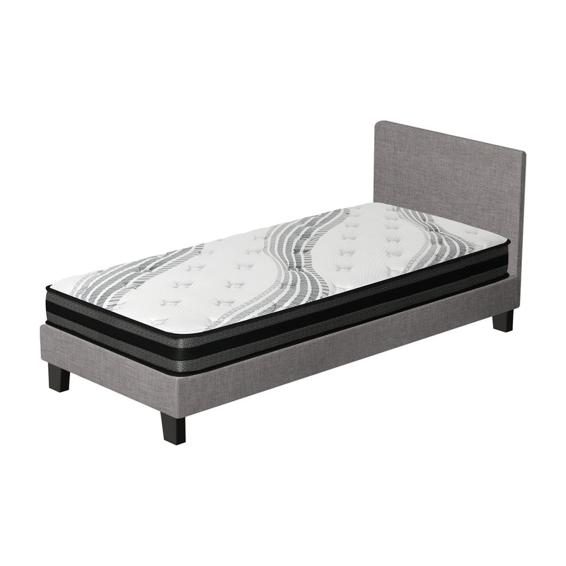 Oikiture Bed Frame with Single Size Mattress Set Grey Fabric