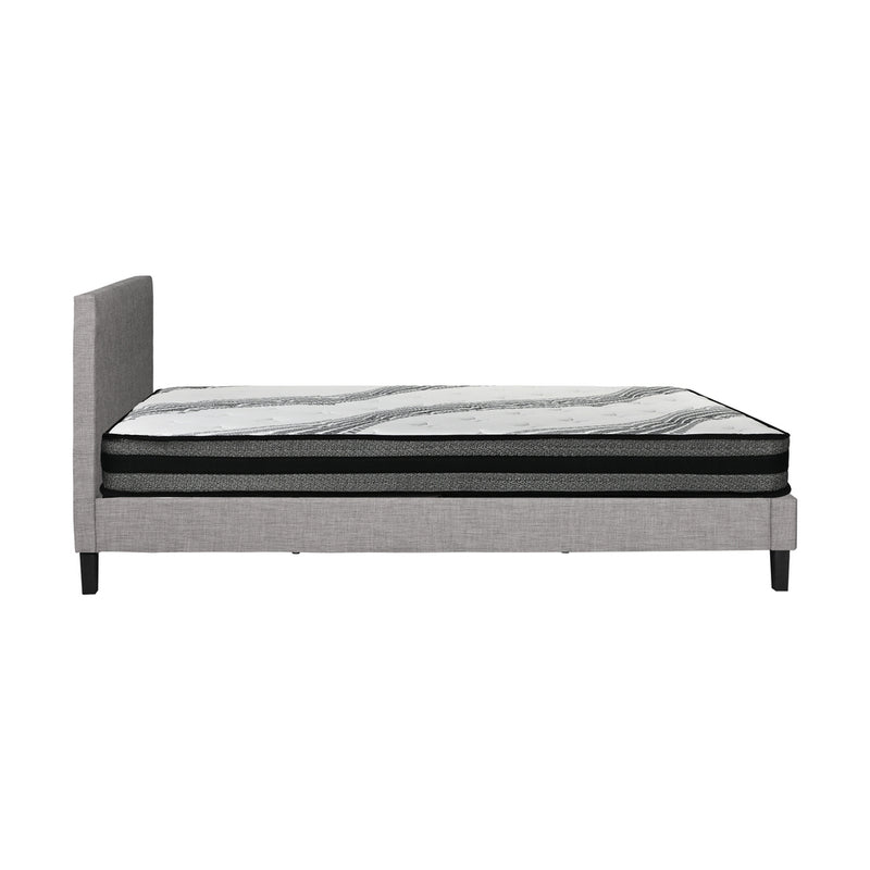Oikiture Bed Frame with Single Size Mattress Set Grey Fabric